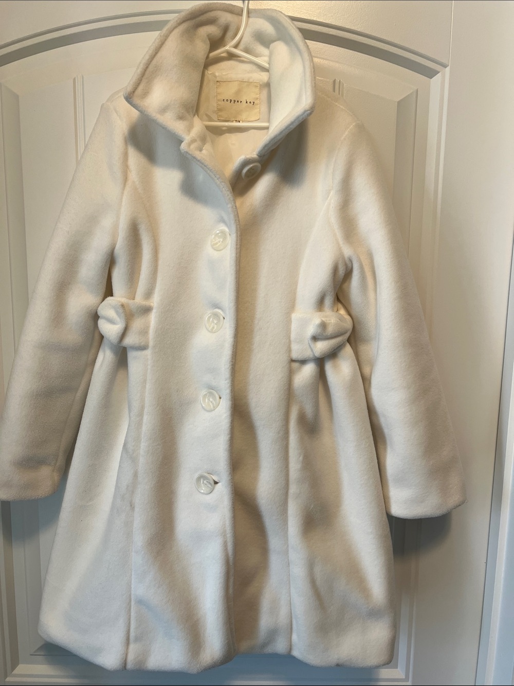 Copper Key Girls' White A-Line Pea Coat with Bow Accents